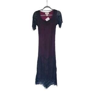 Kroshetta By Papillon Handmade Witchy Crochet Beaded Fringe Midi Dress Sz Medium